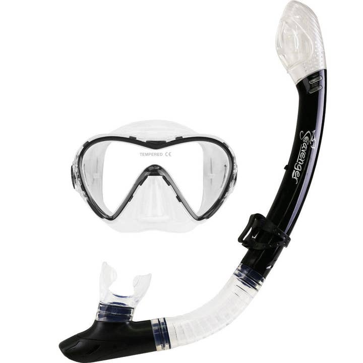 Seavenger - Wholesale Protective Face Mask/Shield - Aviator Mask and Snorkel Set - Black
