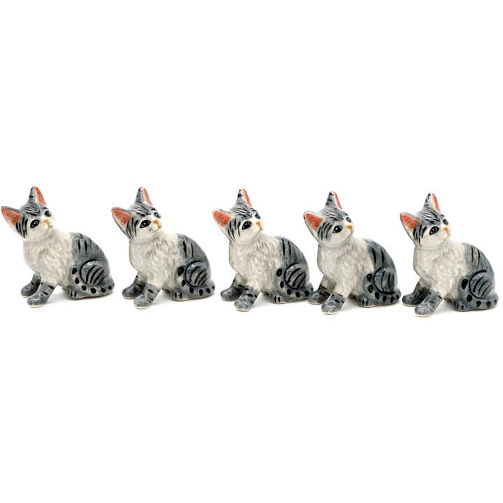 MiniS128D Miniature Ceramic Tiny S Tabby cat (set of 5). for wholesale by Art Floral Trading LLC