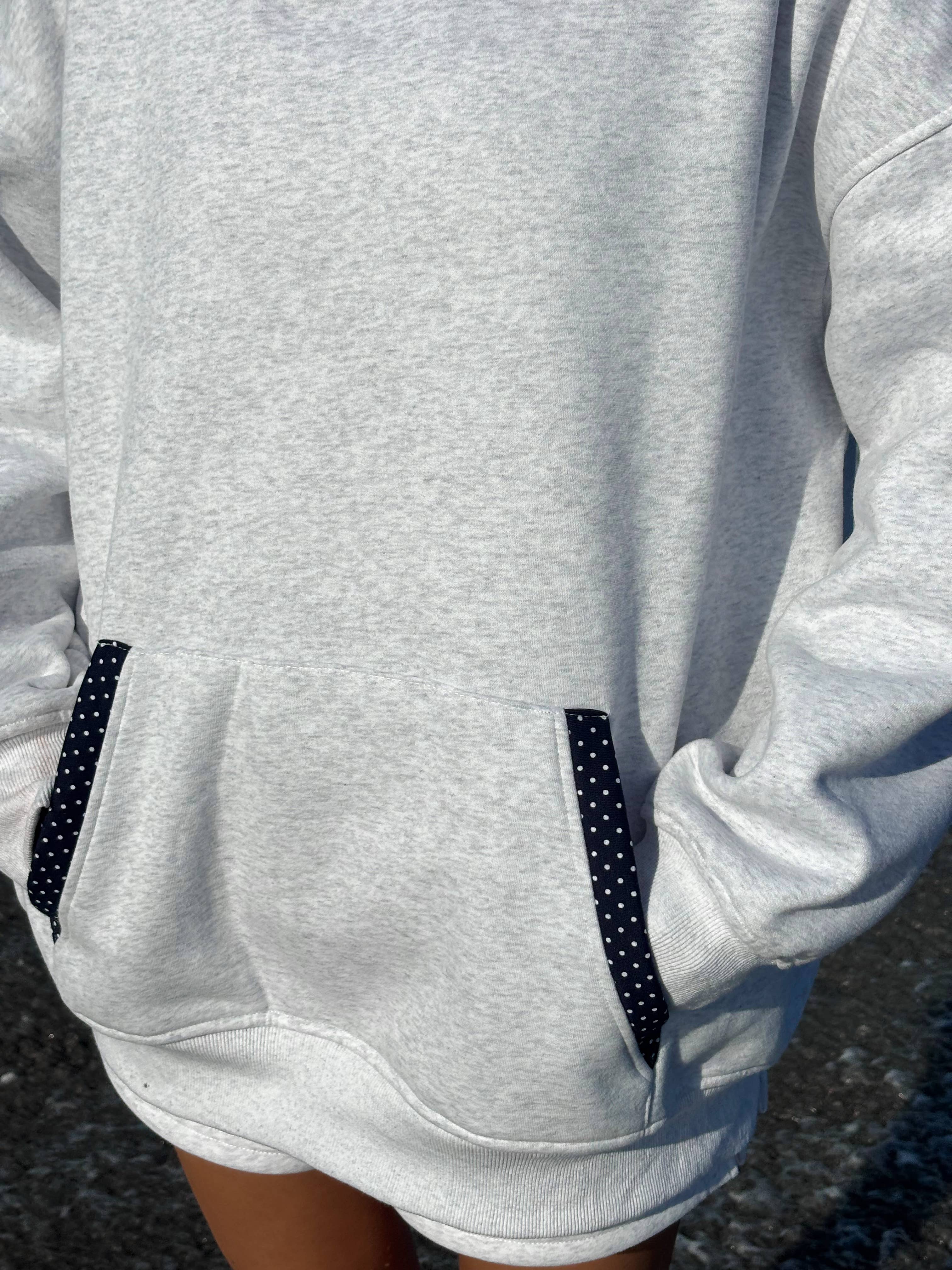 Sunkissed Coconut - Wholesale Hoodie - Women's - Pearl Grey Navy Blue Polka Dot Hoodie11