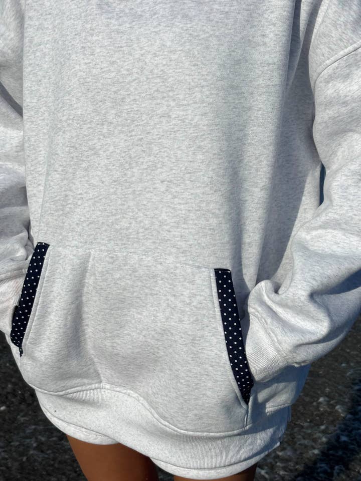 Sunkissed Coconut - Wholesale Hoodie - Women's - Pearl Grey Navy Blue Polka Dot Hoodie11