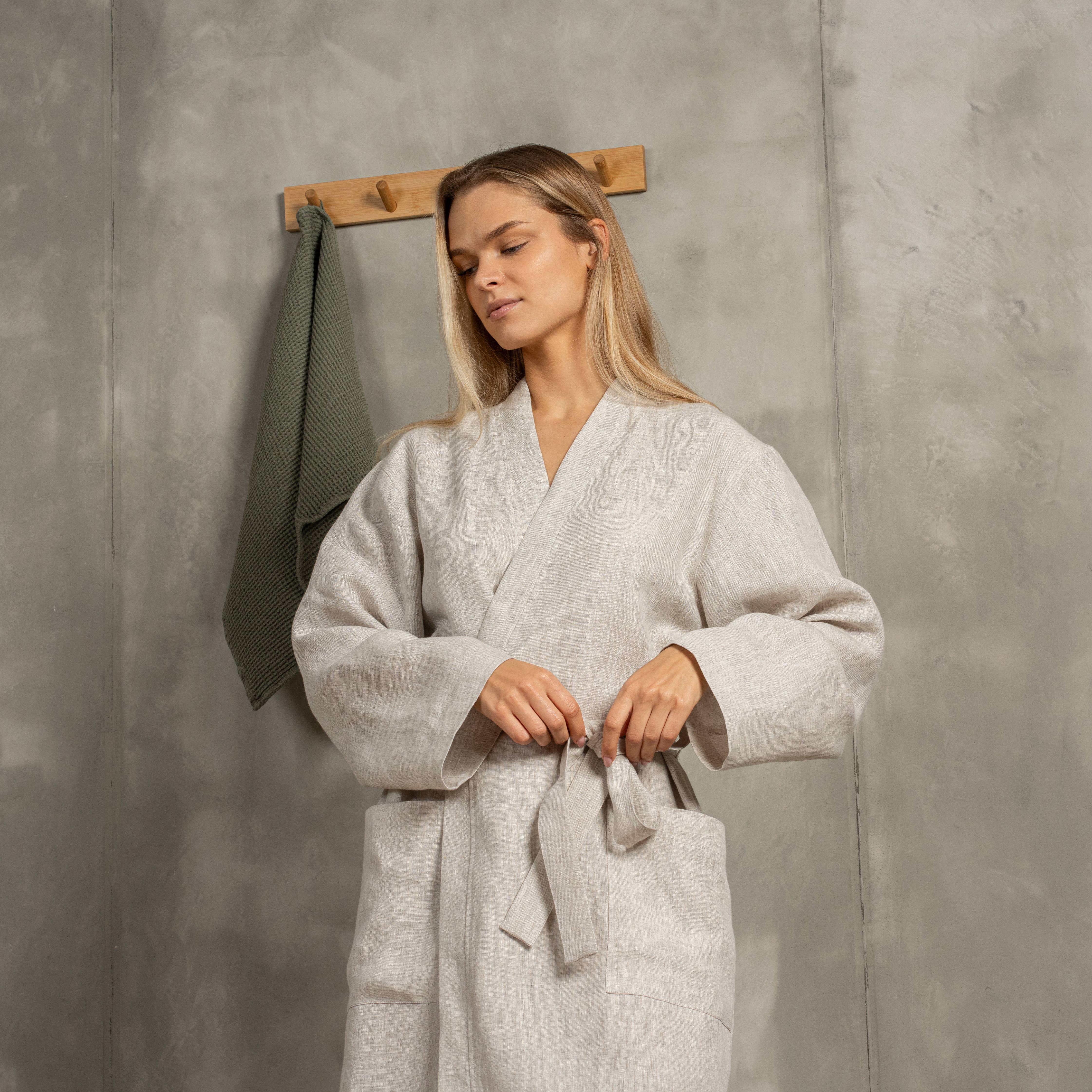 menique - Wholesale Robe - Women's - Women's 100% Linen Bath Robe - Organic Natural Bath Wear6