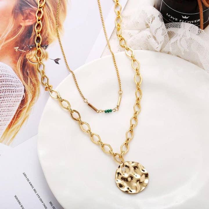 Yvette YG Disc boheme stil Multi 2 lag halskæde - vedhæng - hals kæde-perle halskæde for engroshandel hos TiaraBleu