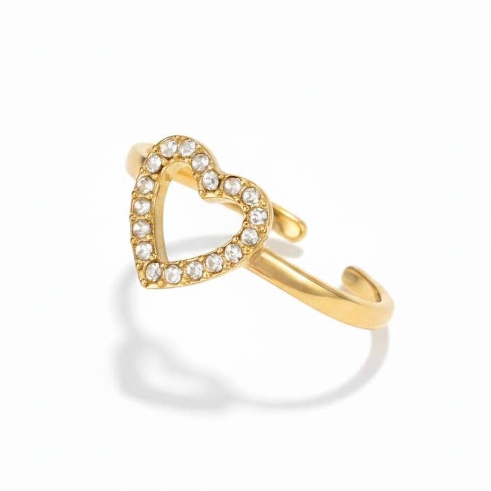Open CZ Hart Ring - Verstelbare Gouden Pave Diamanten Ring voor wholesale door Blueyejewelry