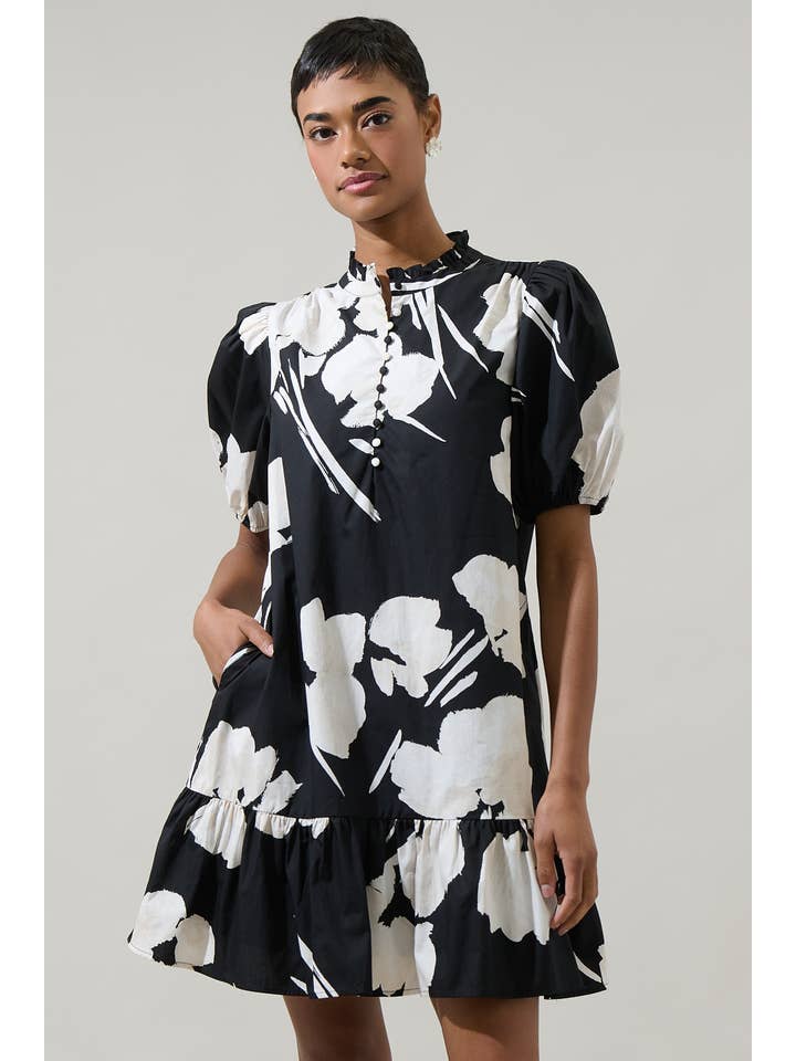 CreamBlack Shadow Floral Minley Shift Mini Dress for wholesale on Faire