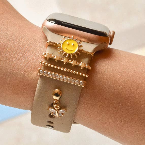 Watch Strap Charm Pack - Gold Smiley Sun for wholesale by Coconut Lane