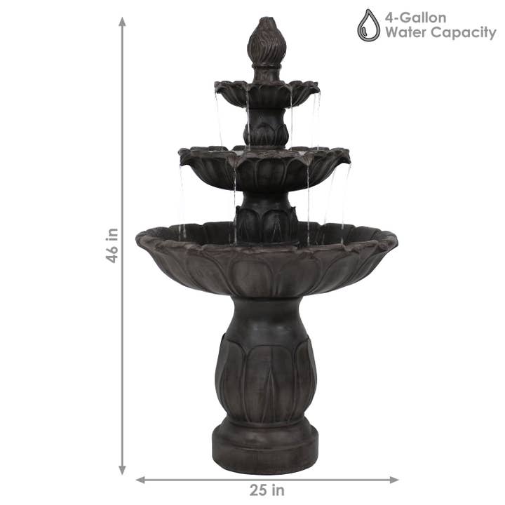 Sunnydaze Decor - Wholesale Outdoor Ornament/Decor - Classic Tulip Polystone Outdoor 3-Tier Fountain - Dark Brown