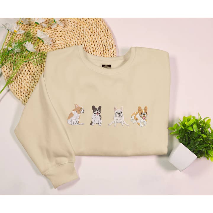 Merchemy - Wholesale Sweatshirt - Women's - French Bulldog Embroidered Sweatshirt Dog Mom Dad Gift Trend1