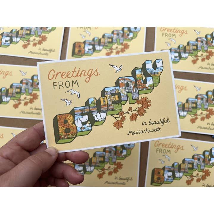 Hilsner fra Beverly Massachusetts Postkort for engroshandel hos Steffi Luke Art & Design