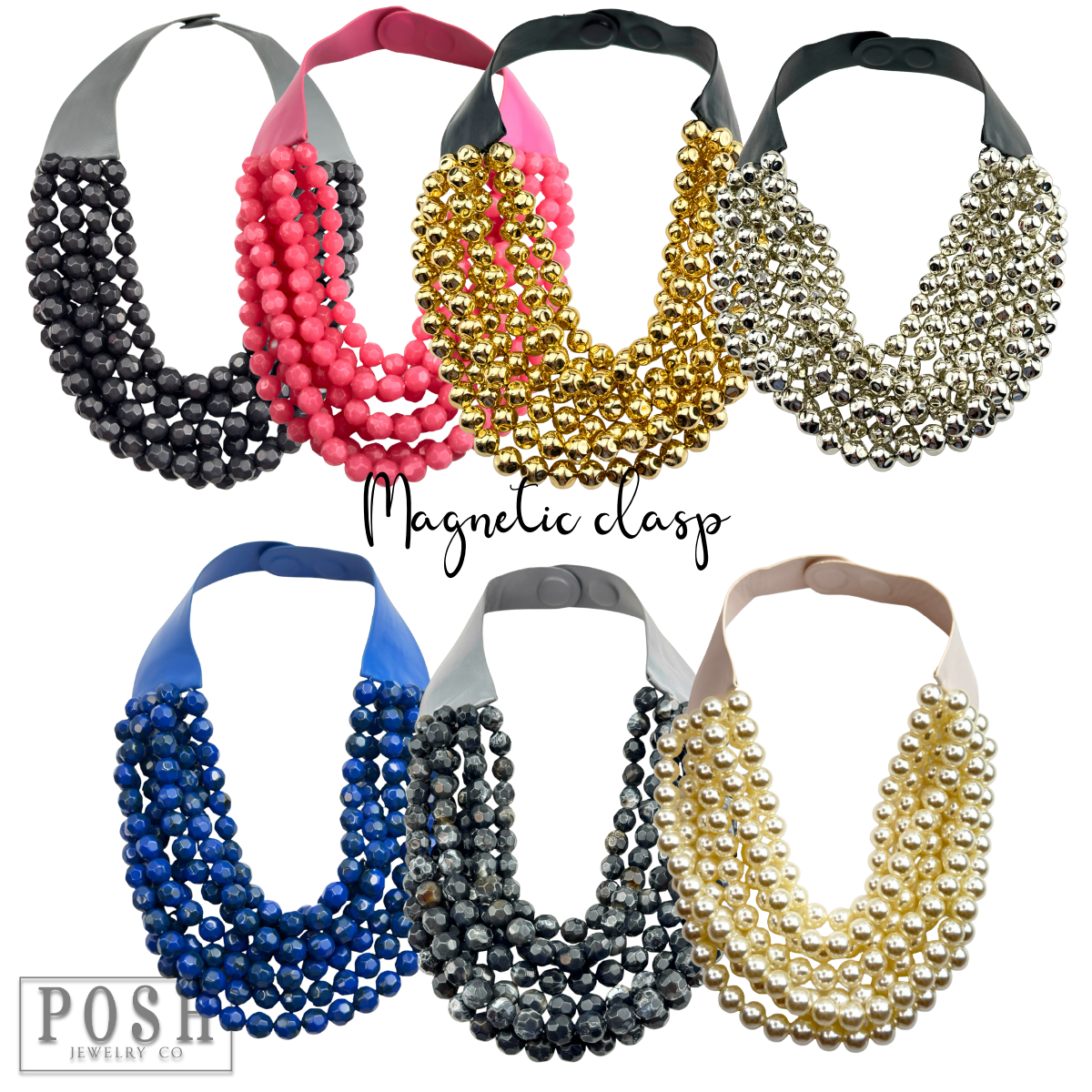 Pink Panache Brands - Wholesale Beaded/Pearl Necklace - Multi-strand magnetic clasp necklace6