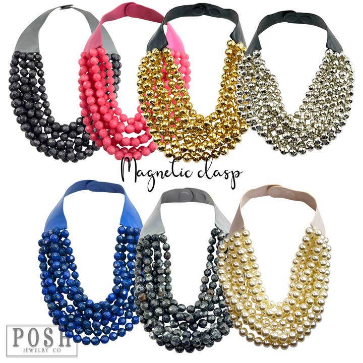 Pink Panache Brands - Wholesale Beaded/Pearl Necklace - Multi-strand magnetic clasp necklace6