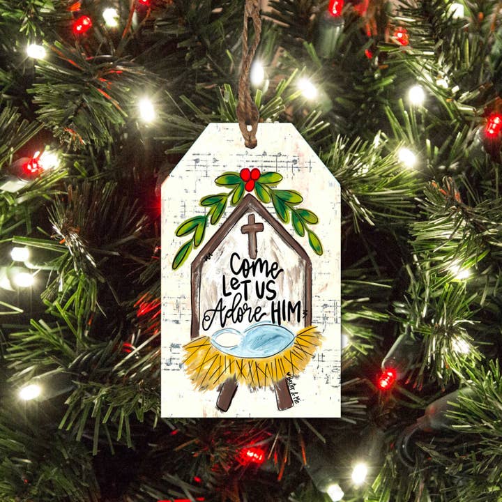 Baxter & Me - Wholesale Ornament - Come Let Us Adore Him Nativity Tag Ornament