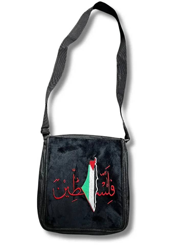 Shoulder Strap Bag with Tatreez Design and Palestine Flag for wholesale by Palestinian Elegance