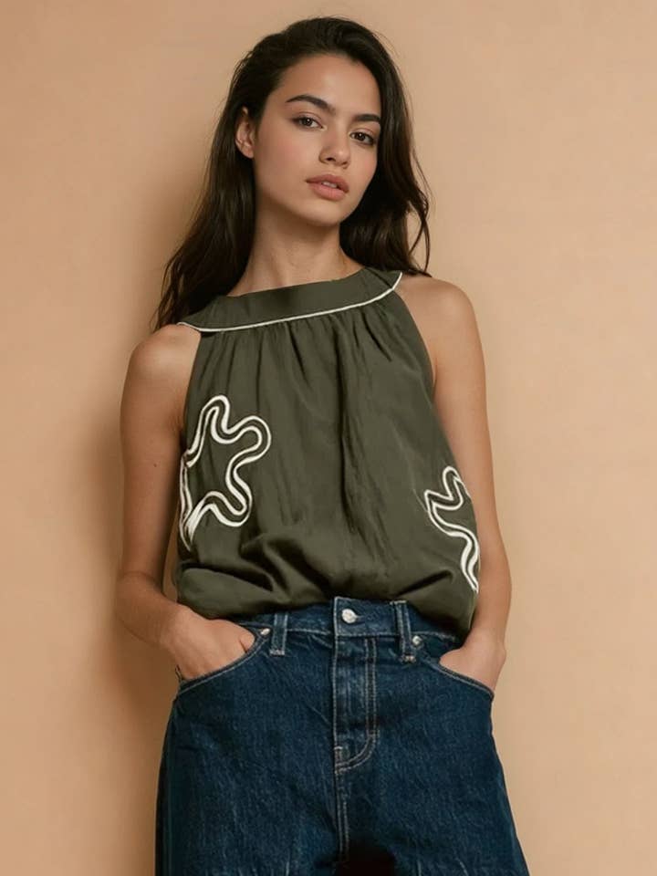 Abstract Applique Billowy Top for wholesale by Naked Zebra