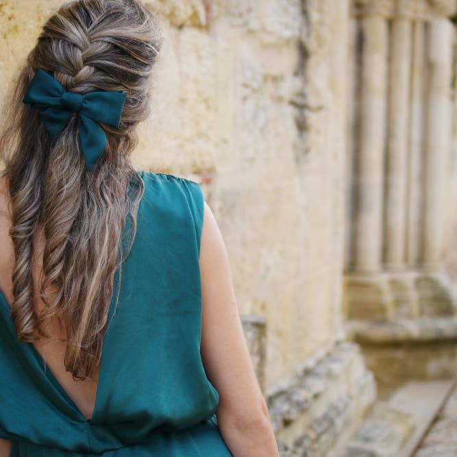 Bohomane - Vendita all'ingrosso Fiocco per capelli - Donna - Fermaglio con fiocco in raso Amore verde smeraldo