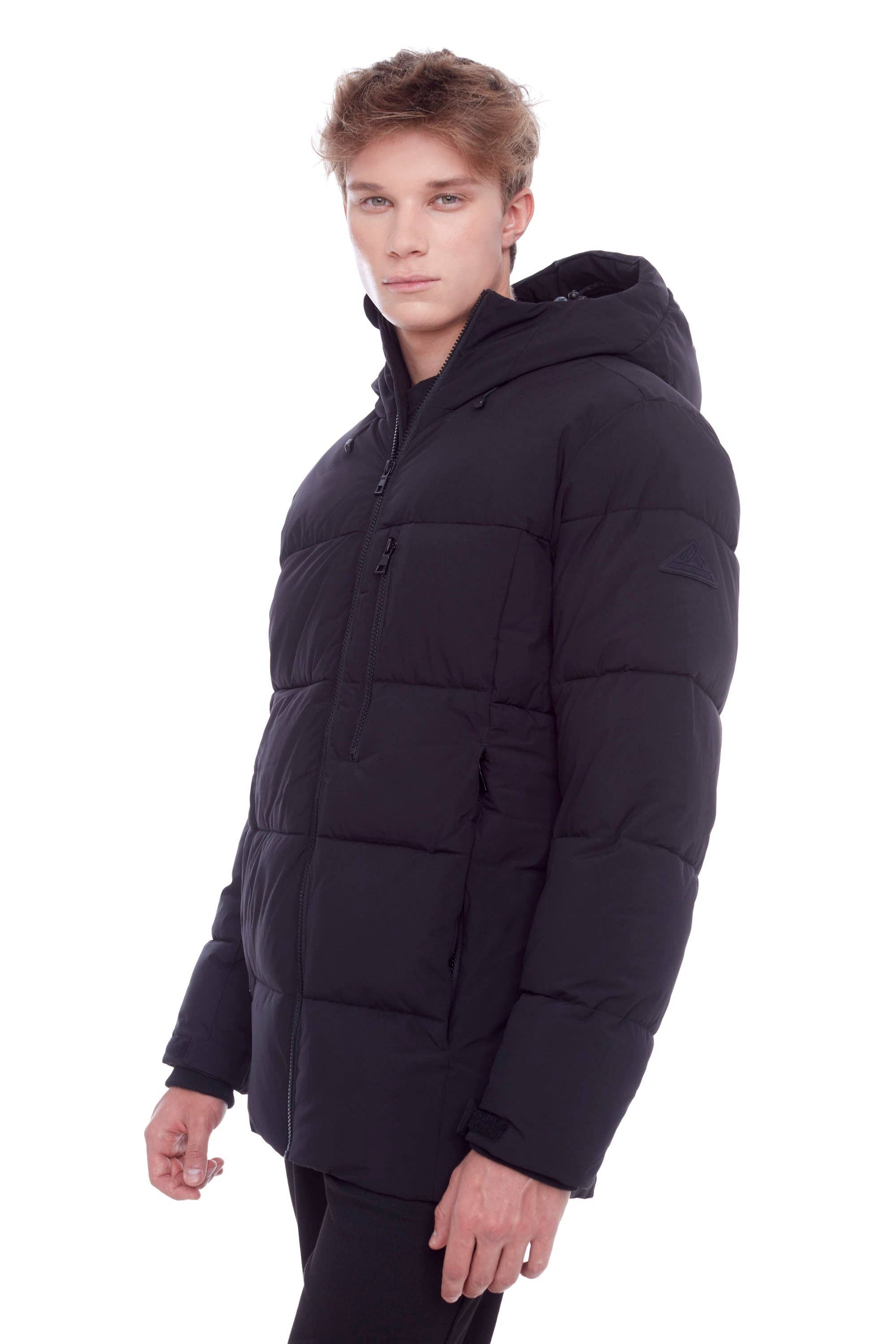 BANFF | MEN'S VEGAN DOWN (RECYCLED) MID-WEIGHT QUILTED PUFFER JACKET, BLACK for wholesale on Faire3