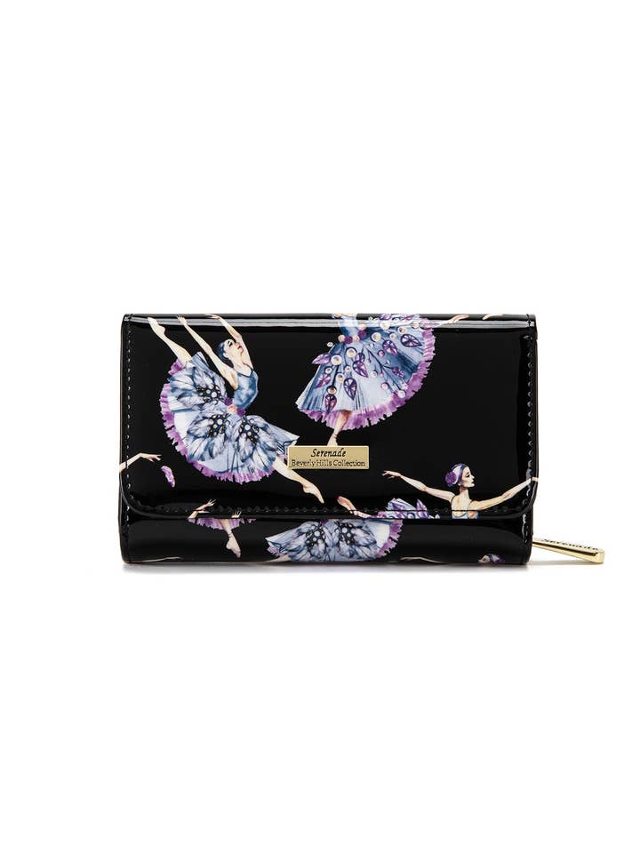 PORTAFOGLIO IN PELLE LUCIDA BALLERINA MEDIUM CON RFID - WSF4802 - NOVITÀ per la vendita all'ingrosso da parte di Serenade Beverly Hills Collection