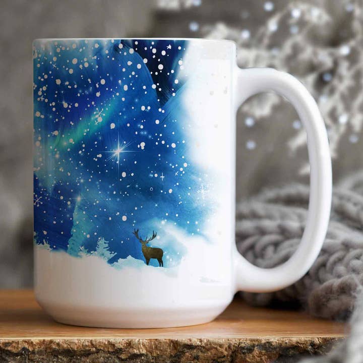 Blue Christmas Mug with Star of Bethlehem for wholesale by Florae & Snow