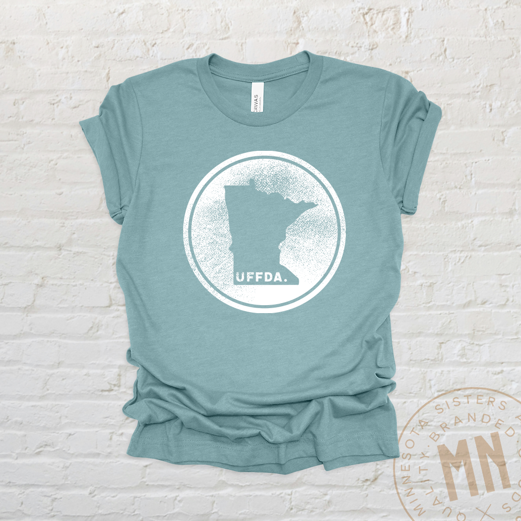 Minnesota Sisters - Wholesale Screen Printed T-Shirt - Unisex - Uffda Minnesota Graphic T-Shirt - Unisex State Stamp Design5