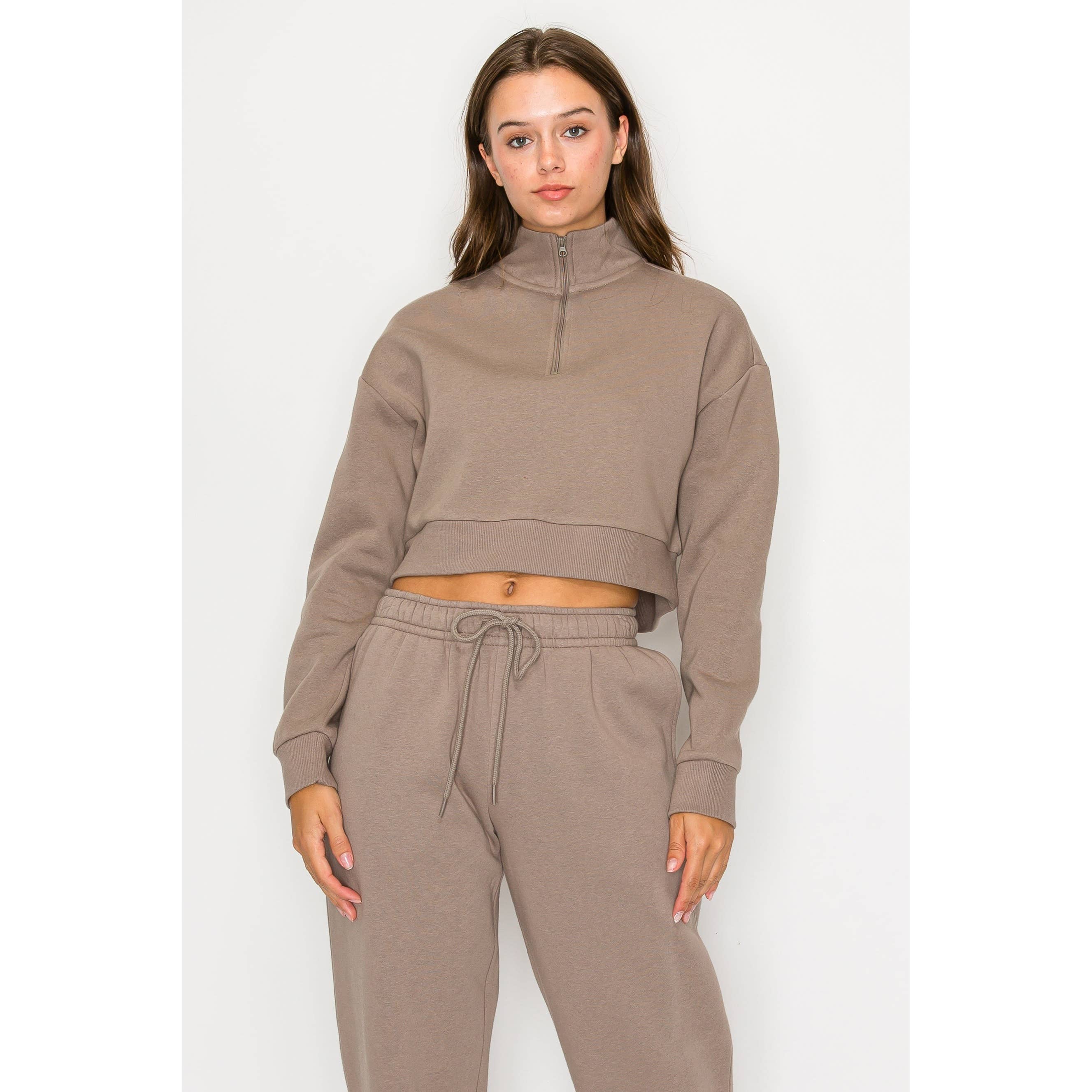 UP CLOTHING - Vente Sweat-shirt – femme - Sweat-shirt court à manches longues en polaire à demi-fermeture éclair12