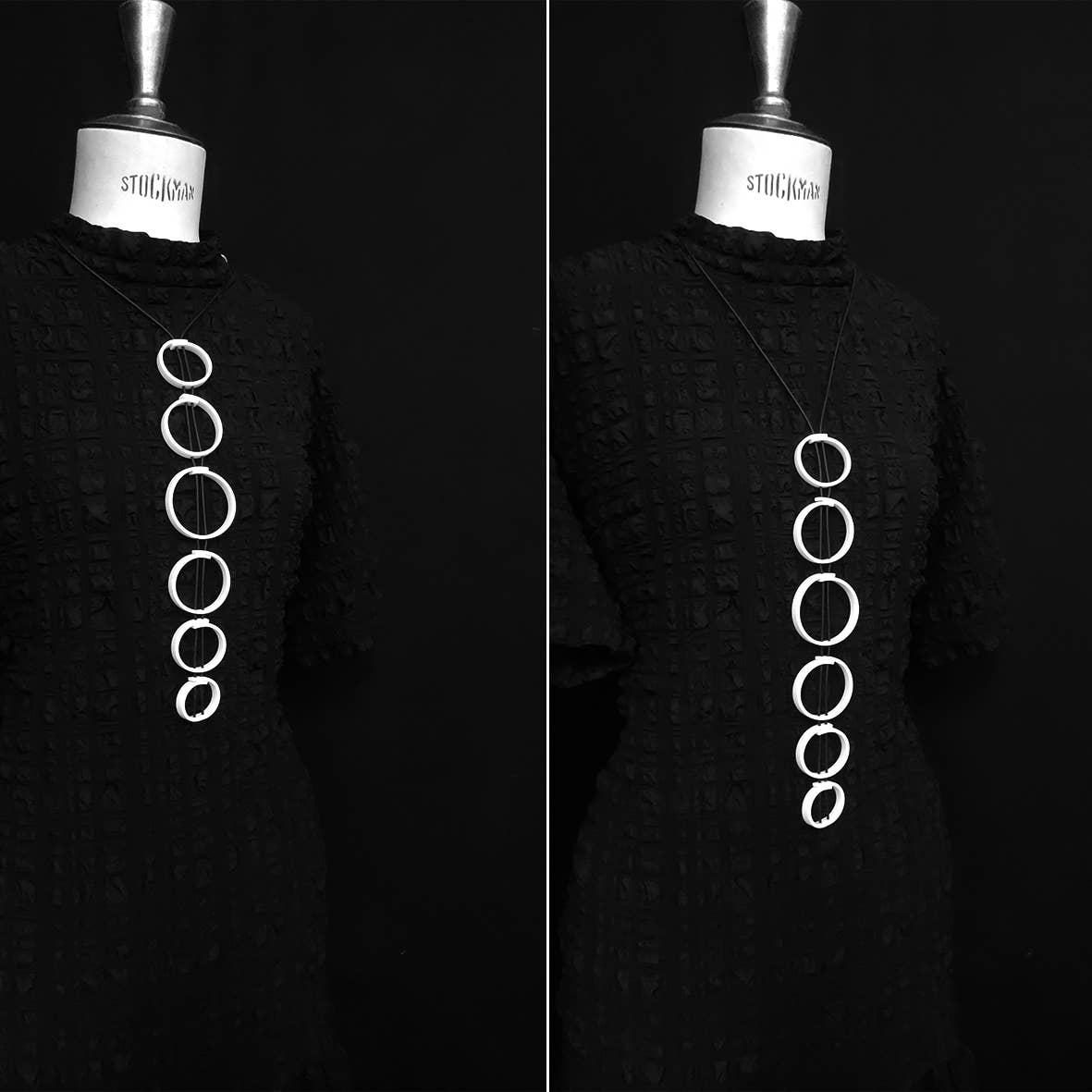 ALEX+SVET – Engroshandel Halskæde med store vedhæng – SORAYA BW gummi unisex halskæde SORT/HVID linje2