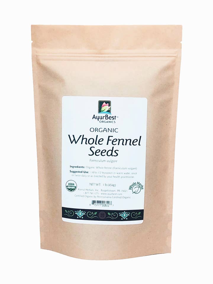 Vente en gros d'épices et d'herbes - Graines de fenouil entières, biologiques, sac de 1 lb (454 g) pour la vente par Komal Herbals, Inc