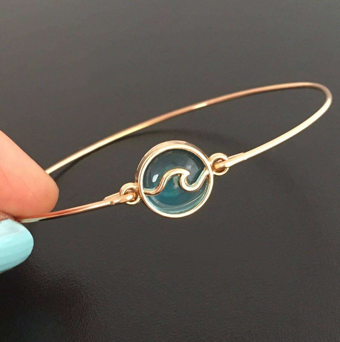Frosted Willow - Wholesale Bangle Bracelet - Sea Wave Bracelet, Blue Bangle, Ocean Wave Jewelry2