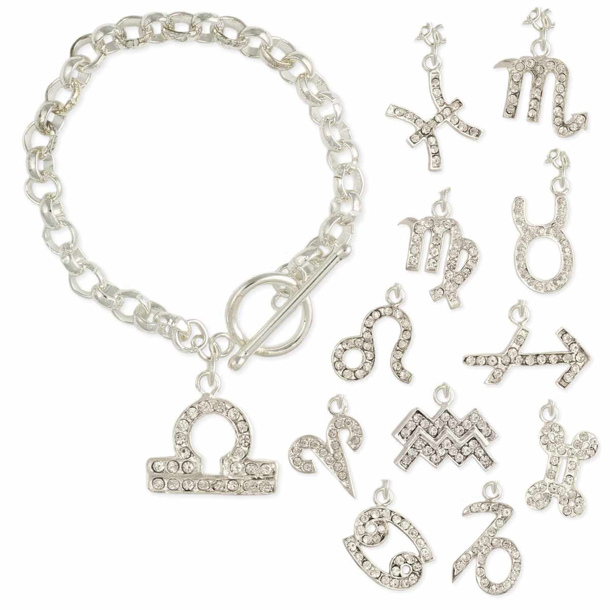 ZAD - Wholesale Charm/Dangle Bracelet - Rhinestone Zodiac Toggle Bracelet Display1