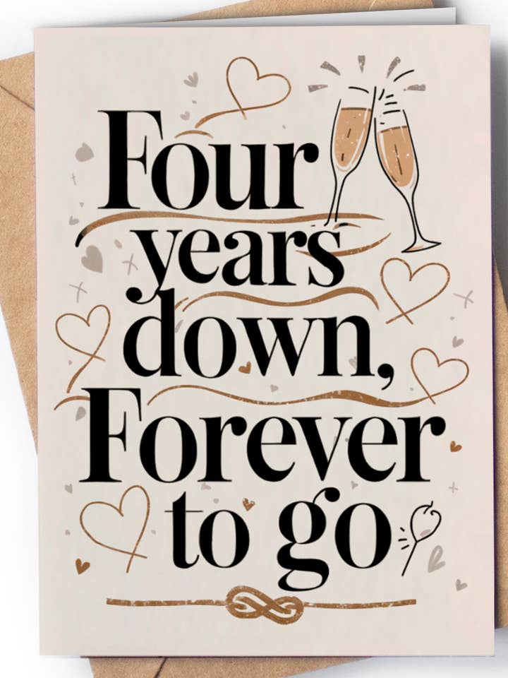 Tarjeta de 4º Aniversario - Tarjeta de 4 Años de Aniversario Cuatro - GC172 para venta al por mayor de Greeting Cards for Everyone - Birthday Gifts