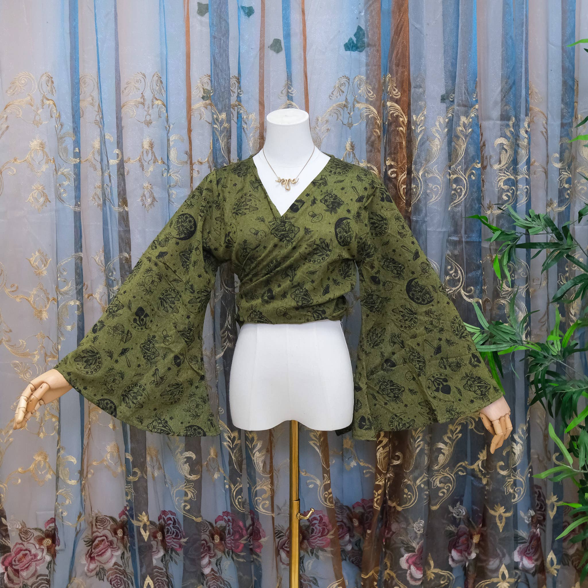 Karma Nepal Crafts - Wholesale Blouse - Women's - 3 Way Cotton Wrap Top with Mushroom Print22