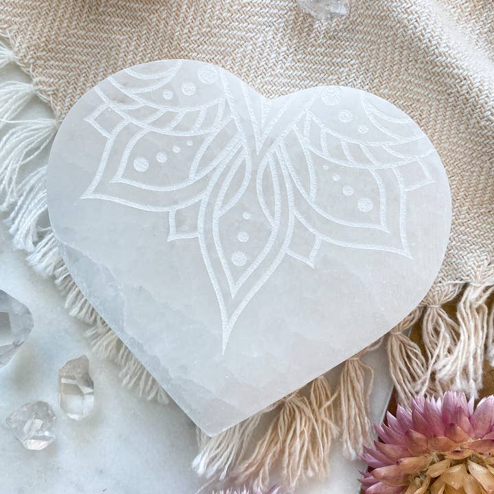 $7 "Lotus" Heart Selenite Crystal Charging Plate Gift For Wo for wholesale by Fractalista Designs