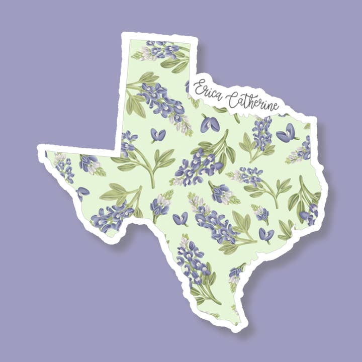Texas State Flower Map Vinyl Sticker for wholesale by Erica Catherine Illustration