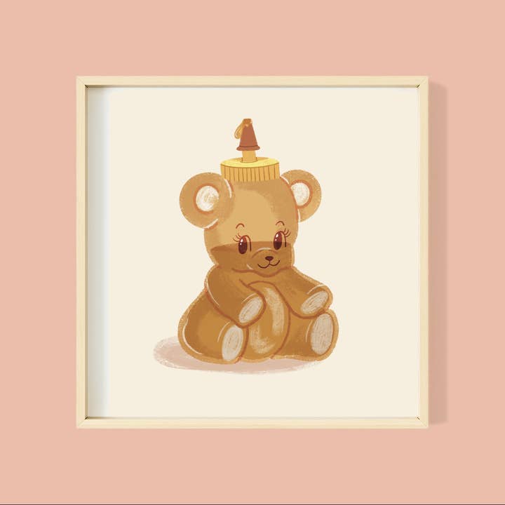 Impression artistique illustrée à la main avec ours au miel pour la vente par Miranda Lynn Designs