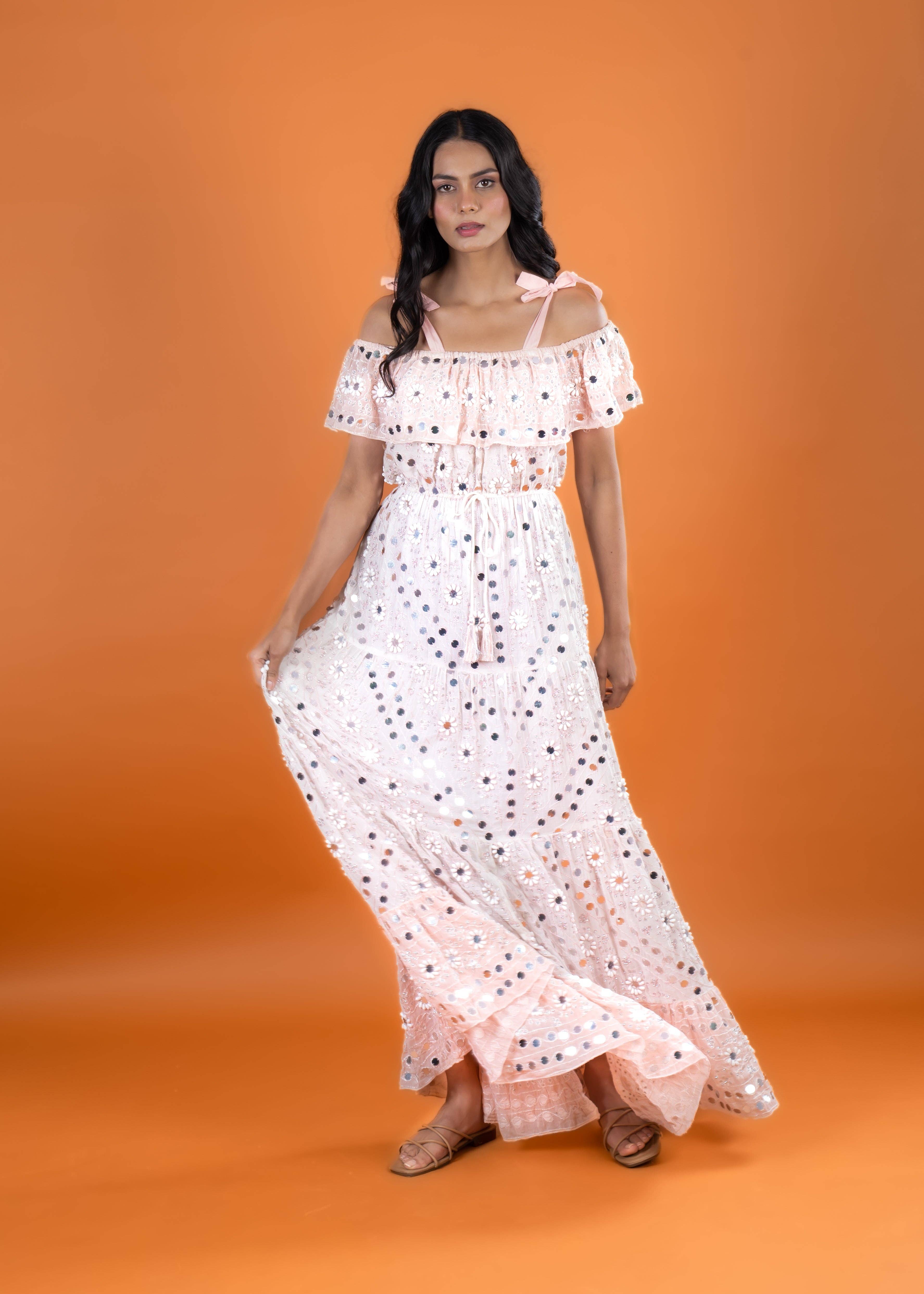 Anannasa Lifestyle - Wholesale Dress - Women's - ANGEL OFFSHOULDER  MAXI DRESS PEACH, lined3