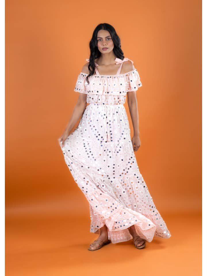 Anannasa Lifestyle - Wholesale Dress - Women's - ANGEL OFFSHOULDER MAXI DRESS PEACH, lined3