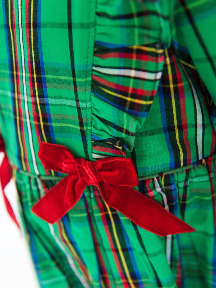 Grøn Piger Grøn Nicholas Plaid Vævet Langærmet Vandfaldssløjfe Kjole for engroshandel på Faire6