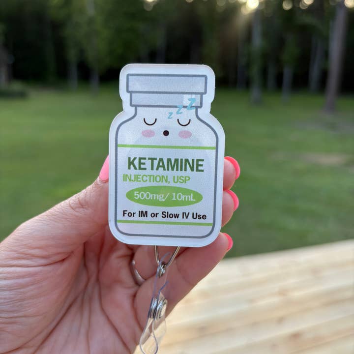 Ketamine Cute Med Vial Badge Reel for wholesale by Hello Darling Designs