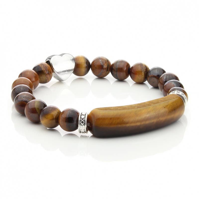 UniArt - Wholesale Beaded Bracelet - Natural Stone Bracelet With Rectangular Bar And Heart2