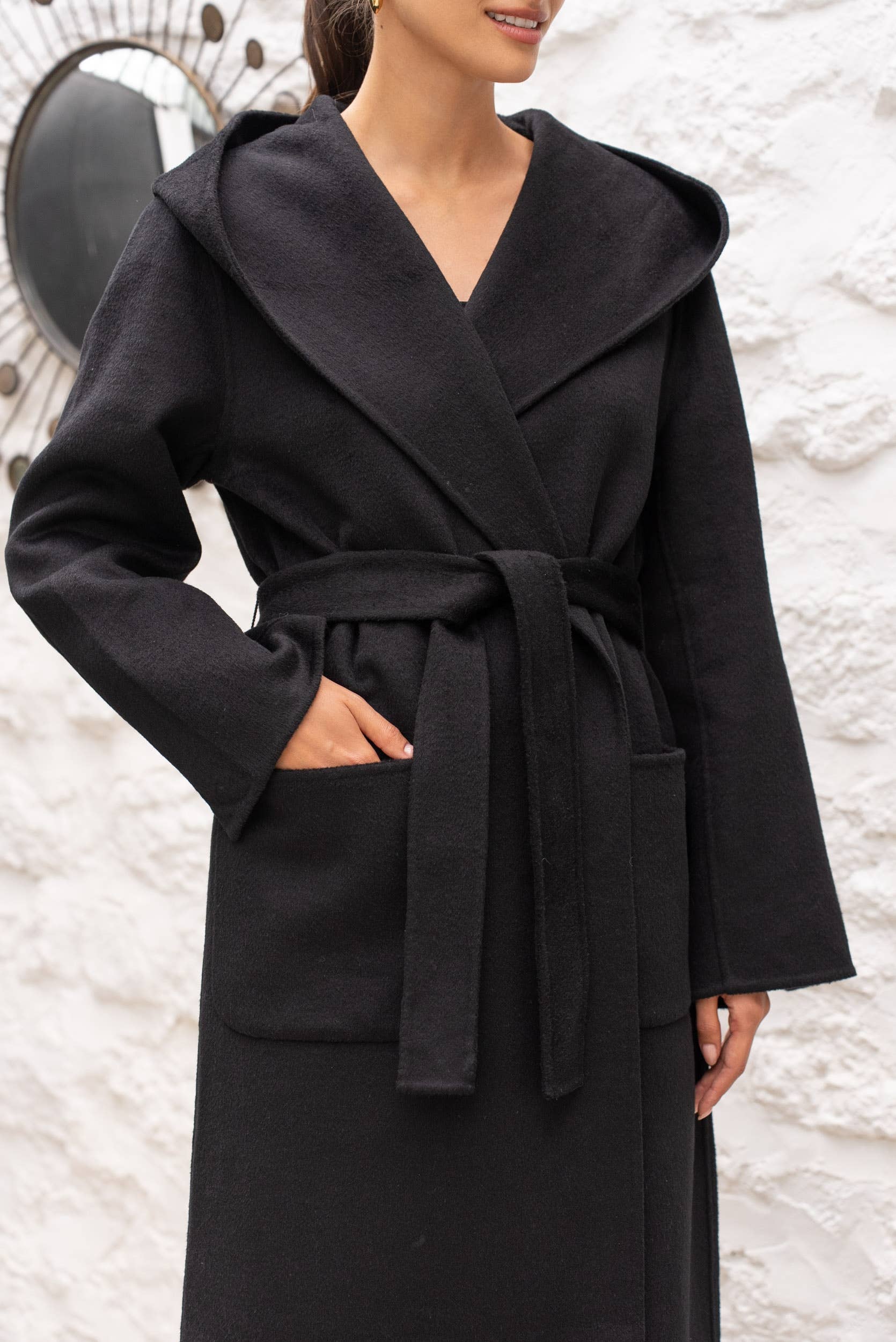 Attentif Paris - Wholesale Coat - Women's - Hand-sewn long wool coat with large hood and belt30