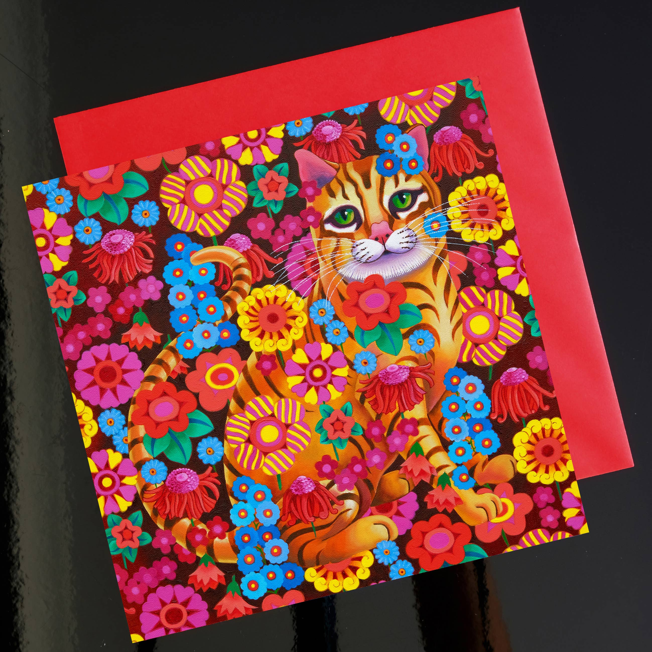 Tattersfield Designs – wholesale Vardagliga hälsningskort – 'Katt med blommor' kort2