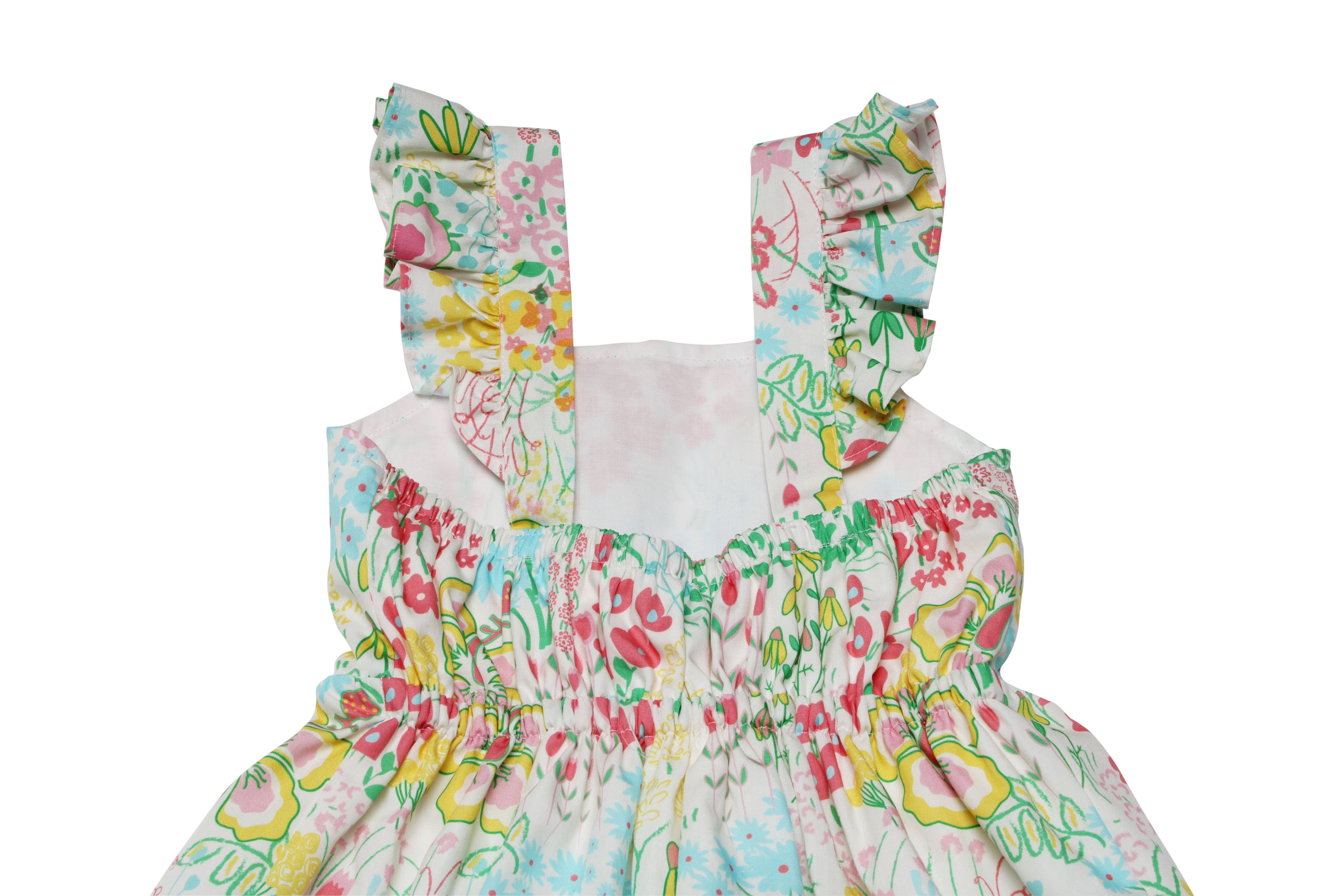 Minna - Wholesale Dress - Kids -  Flutter Sleeve Sun Dress - Magical Sunny Meadow Florals10