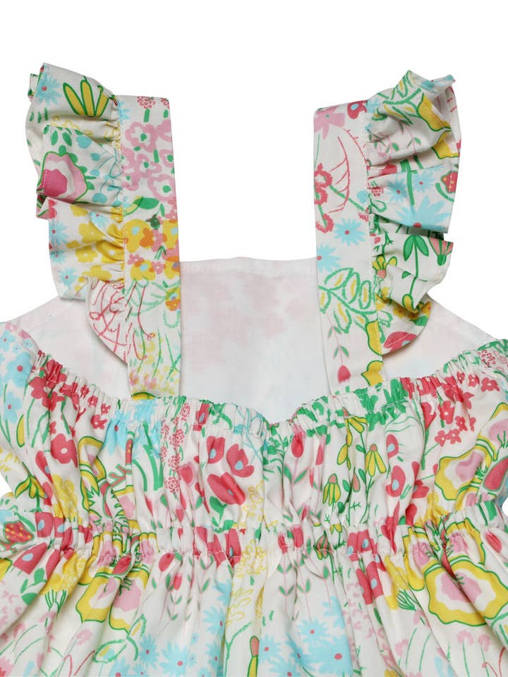 Minna - Wholesale Dress - Kids - Flutter Sleeve Sun Dress - Magical Sunny Meadow Florals10