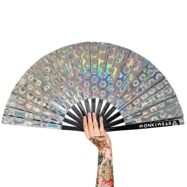 XL Festival Fan - Holographic, Silver for wholesale by Wonkiwear Ltd