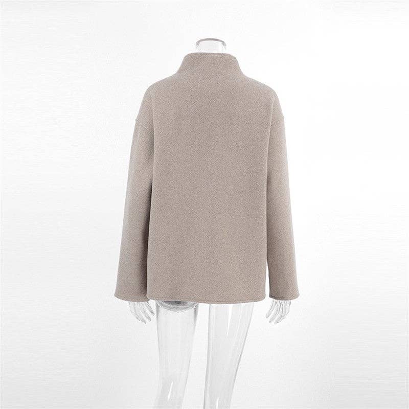 Brun Damefrakke med V-udskæring og dobbeltknaplukning i uld for engroshandel på Faire5