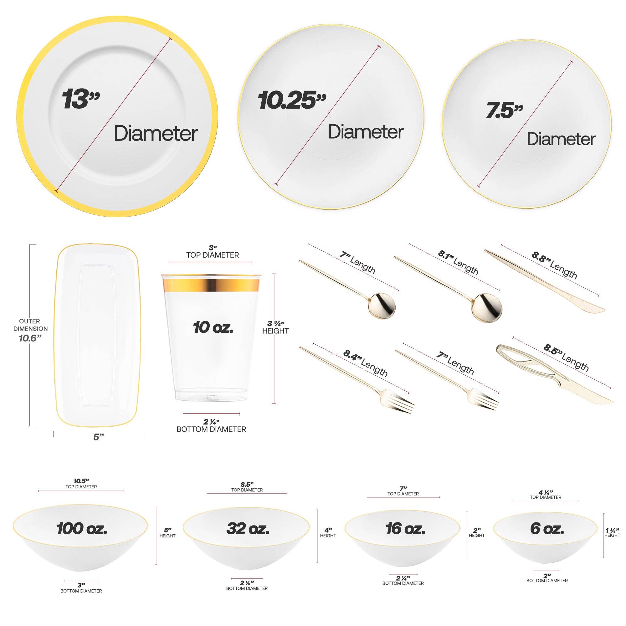 Smarty had a Party - Wholesale Serviesset - Witte met Gouden Maanlicht Ronde Plastic Bruiloft Waardeset1