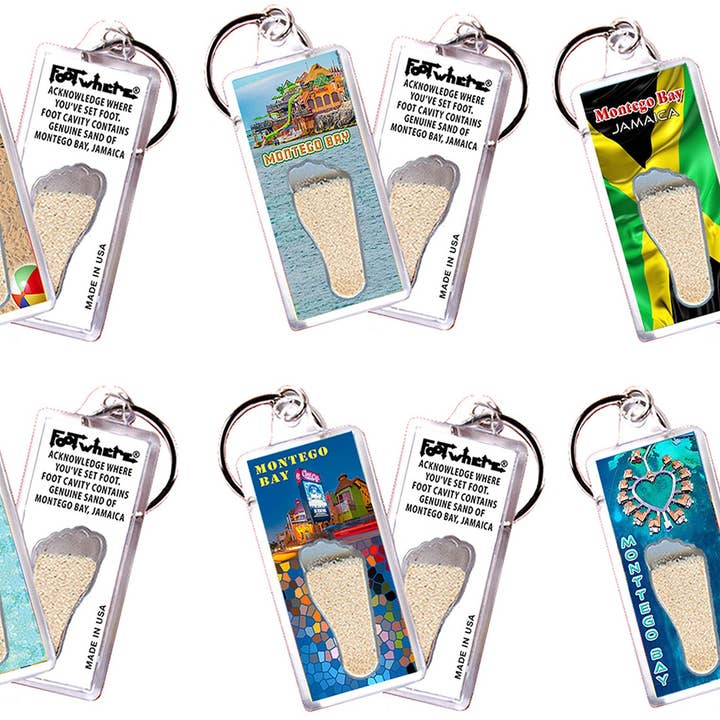 Montego Bay FootWhere® Souvenir Keychain. 72 pieces/6 assorted styles. for wholesale by FootWhere- USA Group, Inc.