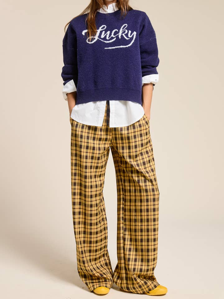 Mimosa - Vente Pantalon – femme - Pantalon boxeur à carreaux avec ceinture contrastante6