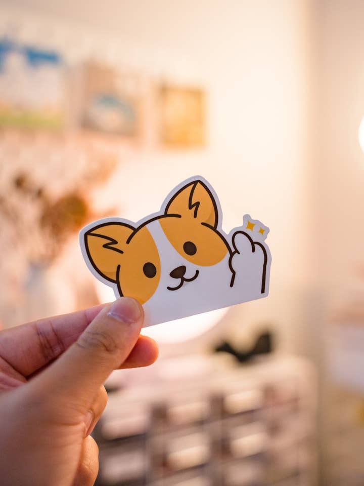 Pegatina de vinilo Corgi dedo medio Furk You para venta al por mayor de LittleCorgo