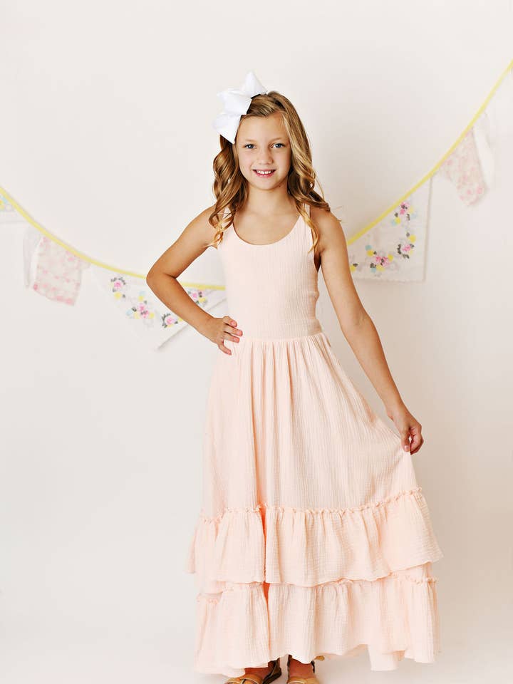 LENTEJURK VOOR MEISJES MOUSSELINE MAXI TWIRL JURK voor wholesale door Serendipity Clothing Co