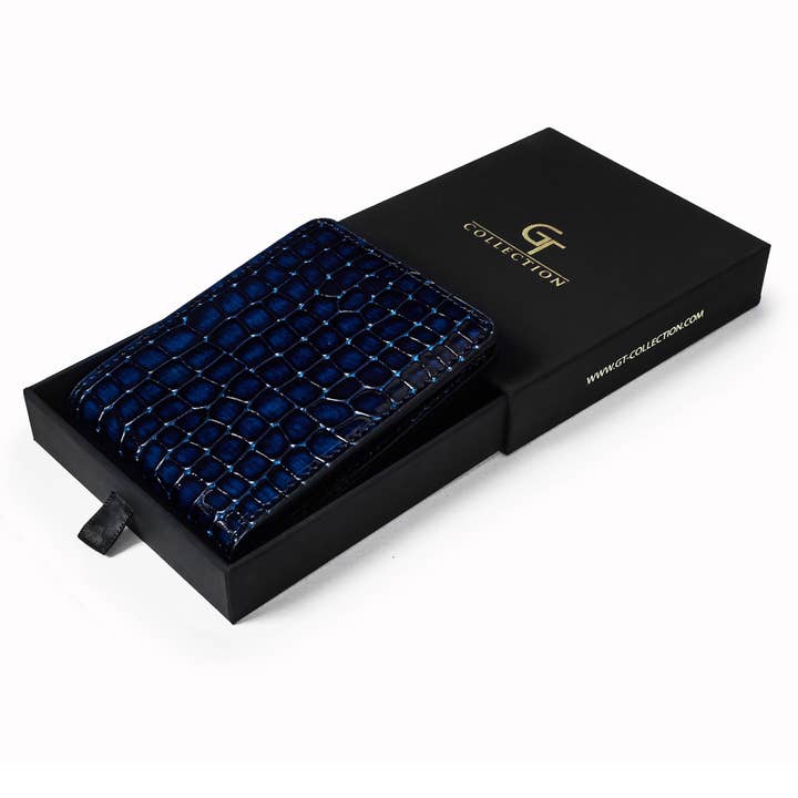 GT collection Jewelry - Wholesale Wallet - Men's - Men's Croc-Print Wallet - Blue Genuine Leather