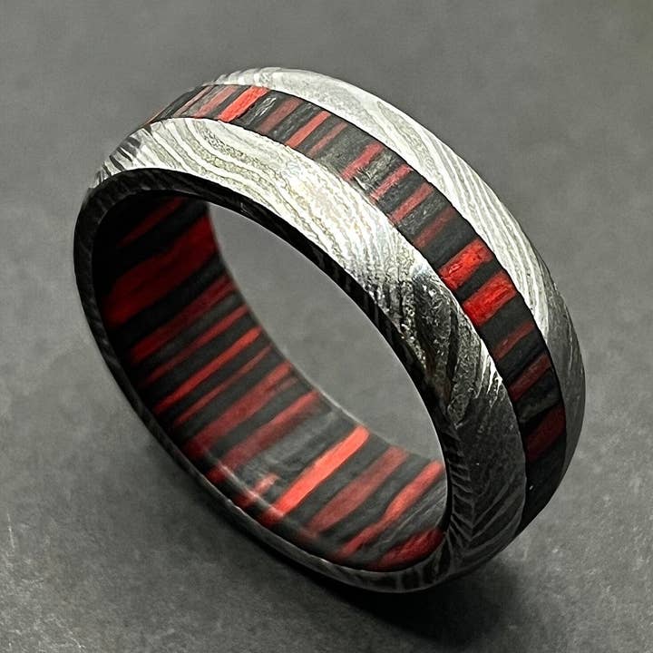 Damaskus Ring / Herre Ring / Herre Vielsesring / Herre Løftering Damaskusstålsring Herre Ring Træindlæg Ring Forlovelsesring Herre Vielsesbånd for engroshandel hos RustyStudioUSA